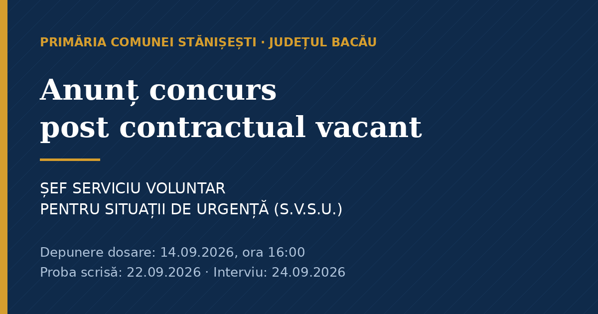 Anunț concurs pentru ocuparea postului contractual vacant de Șef S.V.S.U.